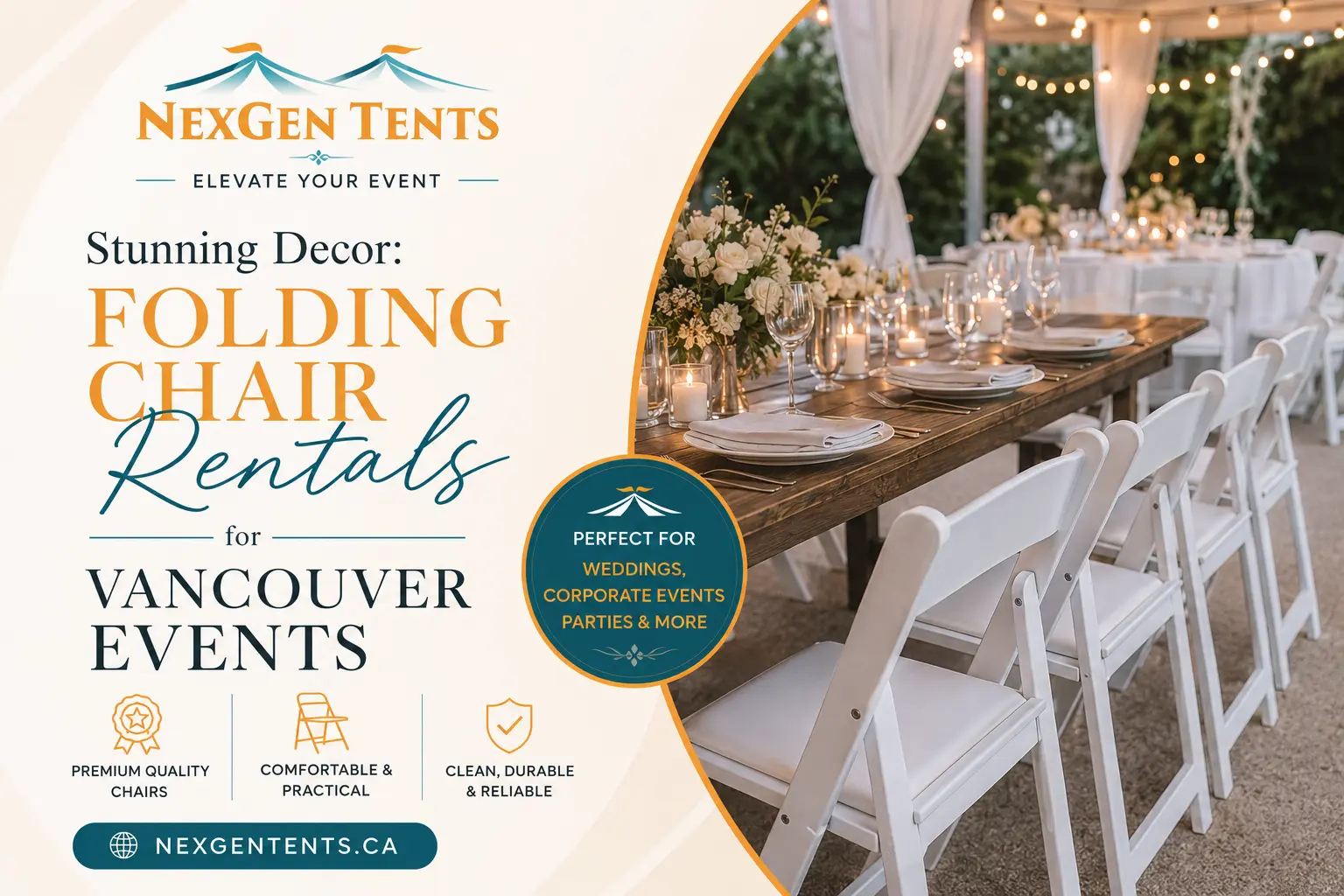 Stunning Decor Folding Chair Rentals for Vancouver Events